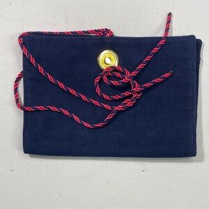 Rochas Navy Suede Mini Bag with Red & Navy Twisted Cord